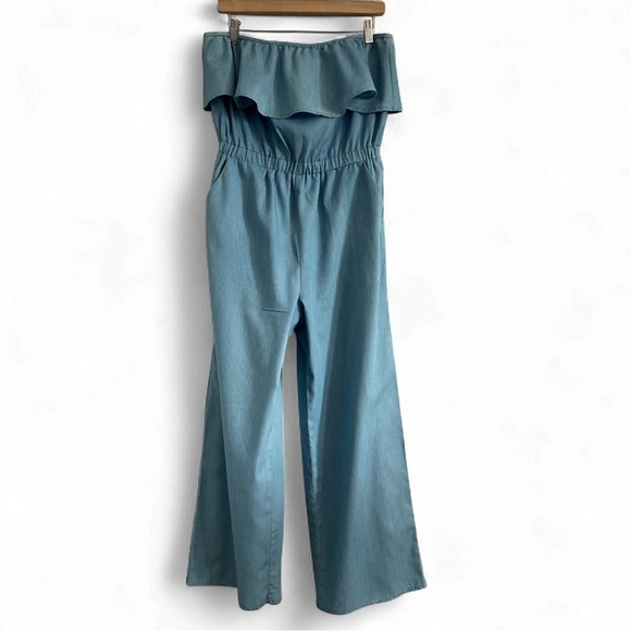 Lucca Light Blue Lined Strapless Jumpsuit - Picture 1 of 3